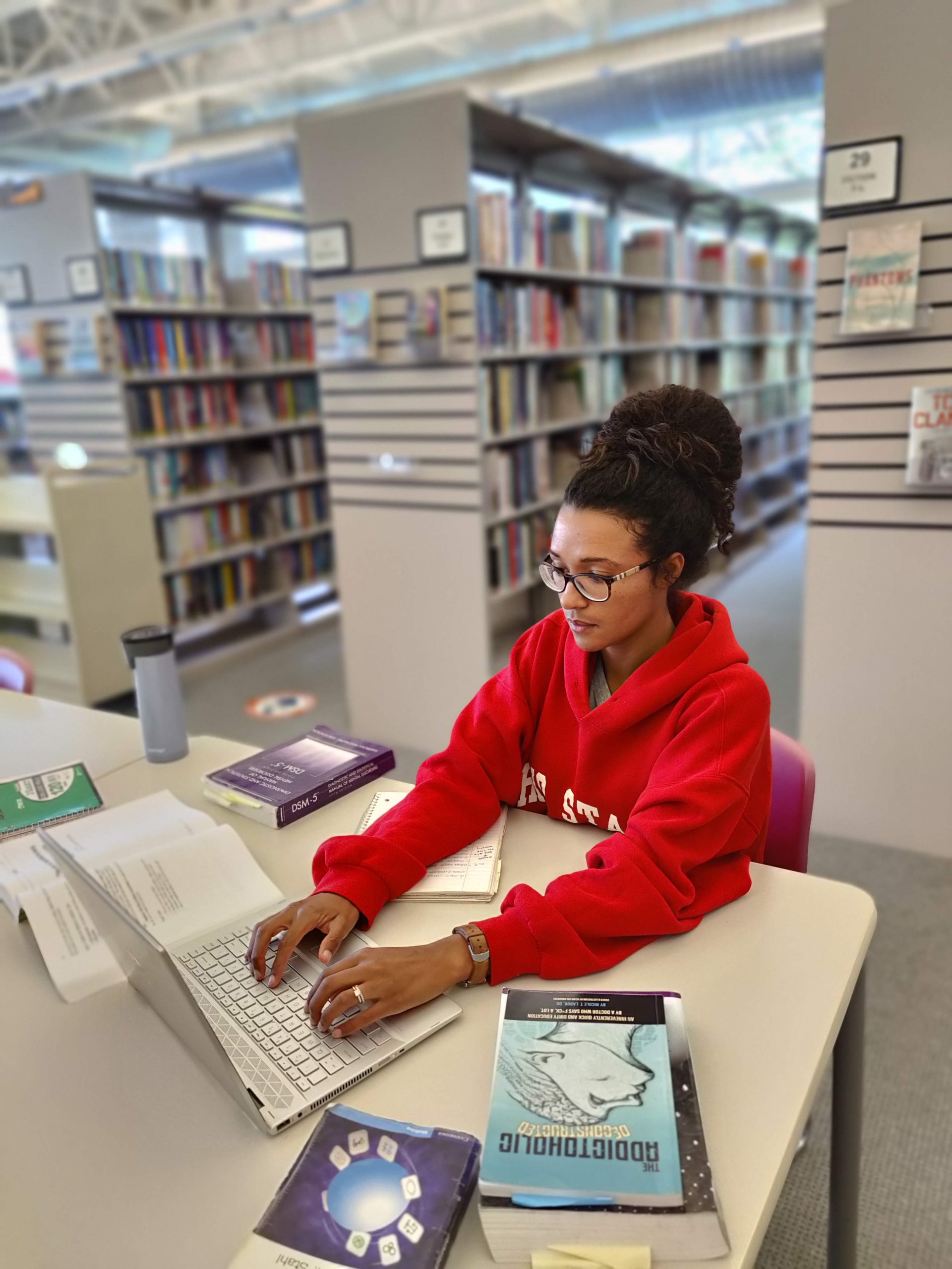 Nurse Practitioner Claire Researching