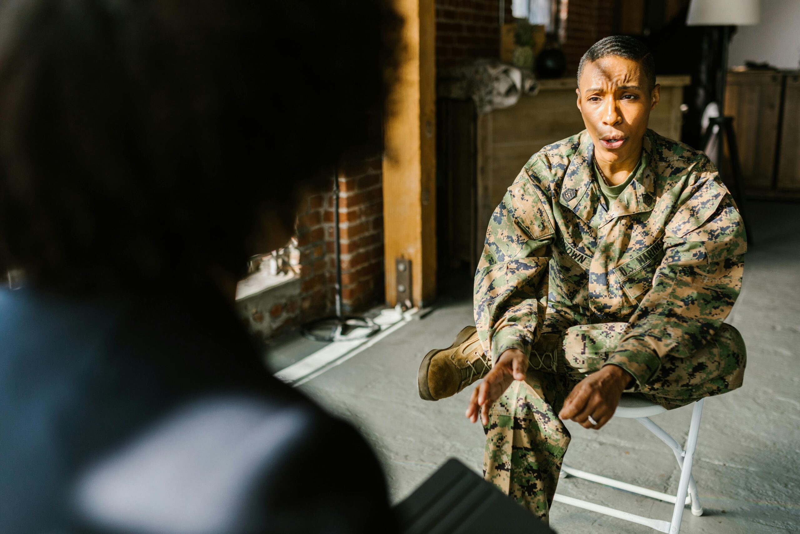 Complex PTSD ICD-11: Clinician Support for Soldiers Soldier speaking with a mental health clinician about complex PTSD ICD-11 symptoms